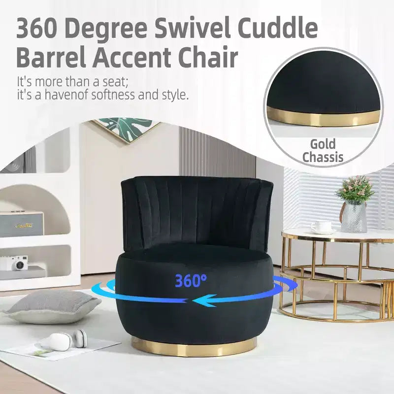 360 Swivel Accent Chair Barrel Chair Velvet Upholstered Armchair Round Cuddle Reading Chair Vanity Chair - ModernLuxe