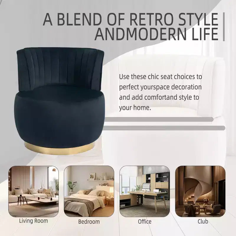360 Swivel Accent Chair Barrel Chair Velvet Upholstered Armchair Round Cuddle Reading Chair Vanity Chair - ModernLuxe
