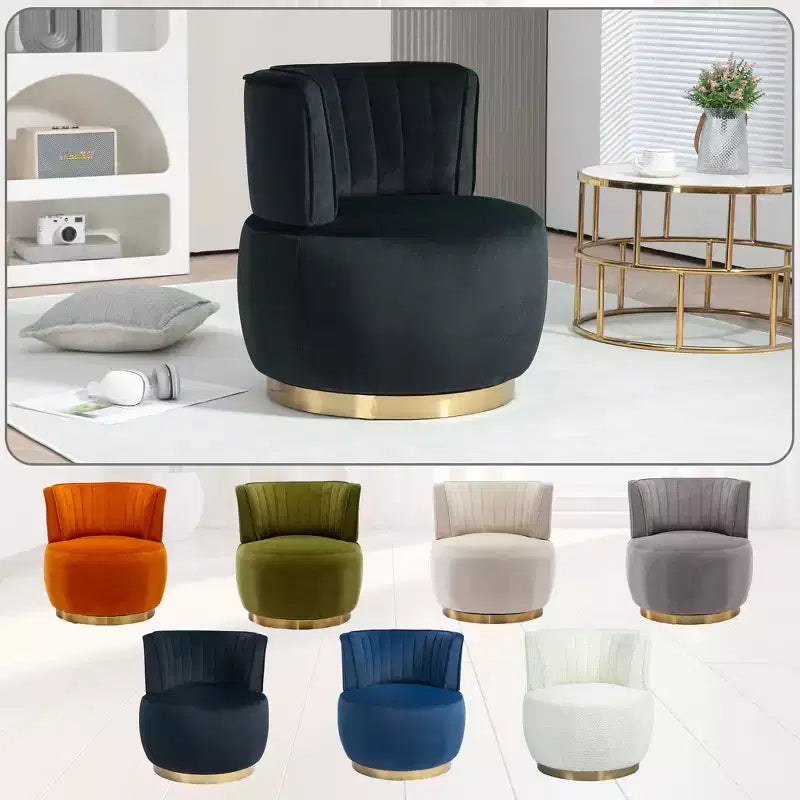 360 Swivel Accent Chair Barrel Chair Velvet Upholstered Armchair Round Cuddle Reading Chair Vanity Chair - ModernLuxe