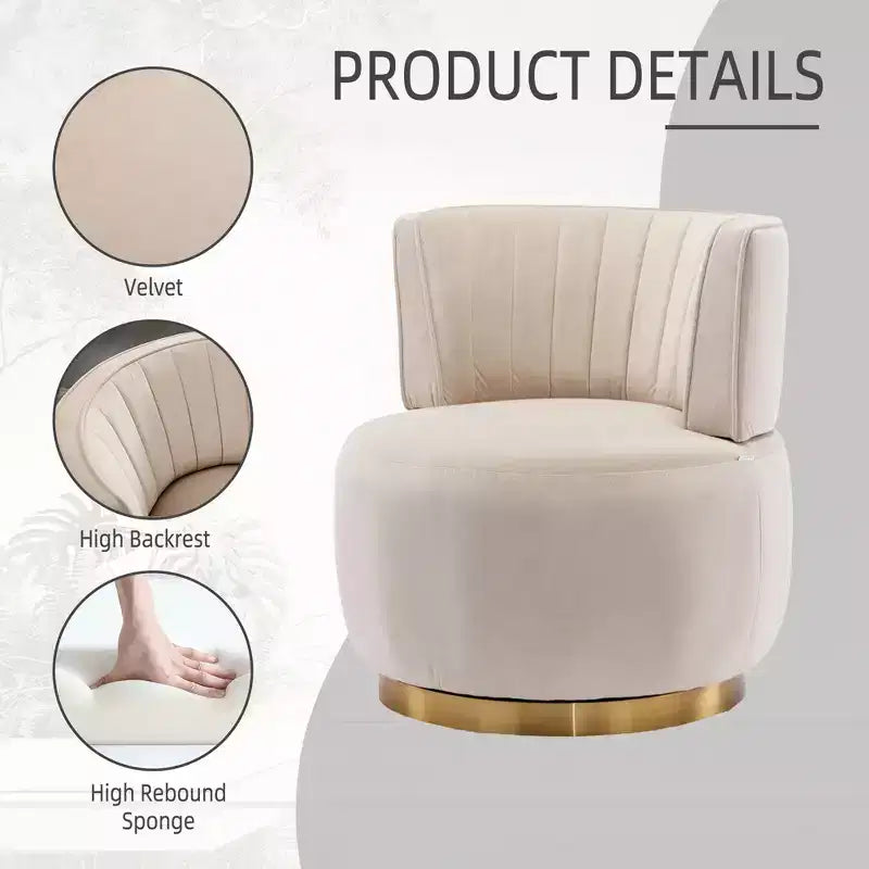 360 Swivel Accent Chair Barrel Chair Velvet Upholstered Armchair Round Cuddle Reading Chair Vanity Chair - ModernLuxe