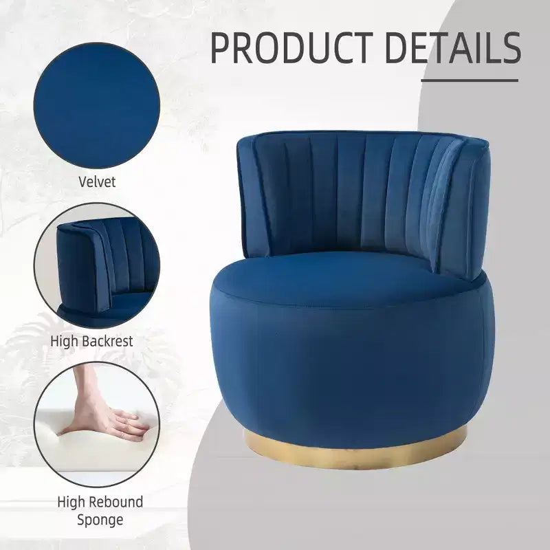 360 Swivel Accent Chair Barrel Chair Velvet Upholstered Armchair Round Cuddle Reading Chair Vanity Chair - ModernLuxe