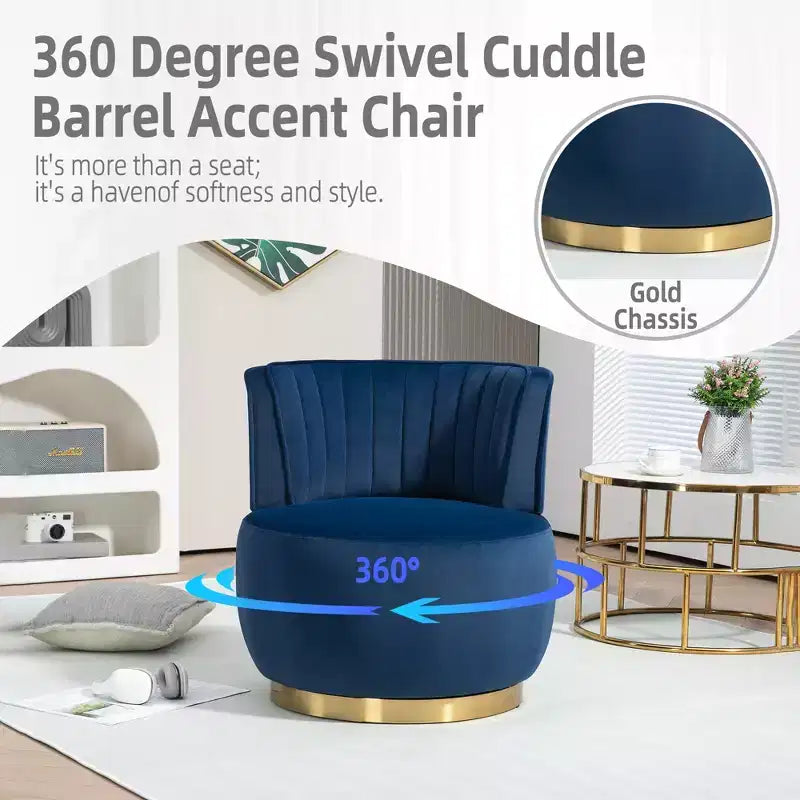 360 Swivel Accent Chair Barrel Chair Velvet Upholstered Armchair Round Cuddle Reading Chair Vanity Chair - ModernLuxe