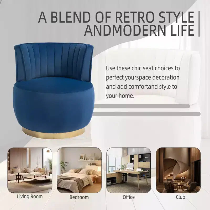 360 Swivel Accent Chair Barrel Chair Velvet Upholstered Armchair Round Cuddle Reading Chair Vanity Chair - ModernLuxe