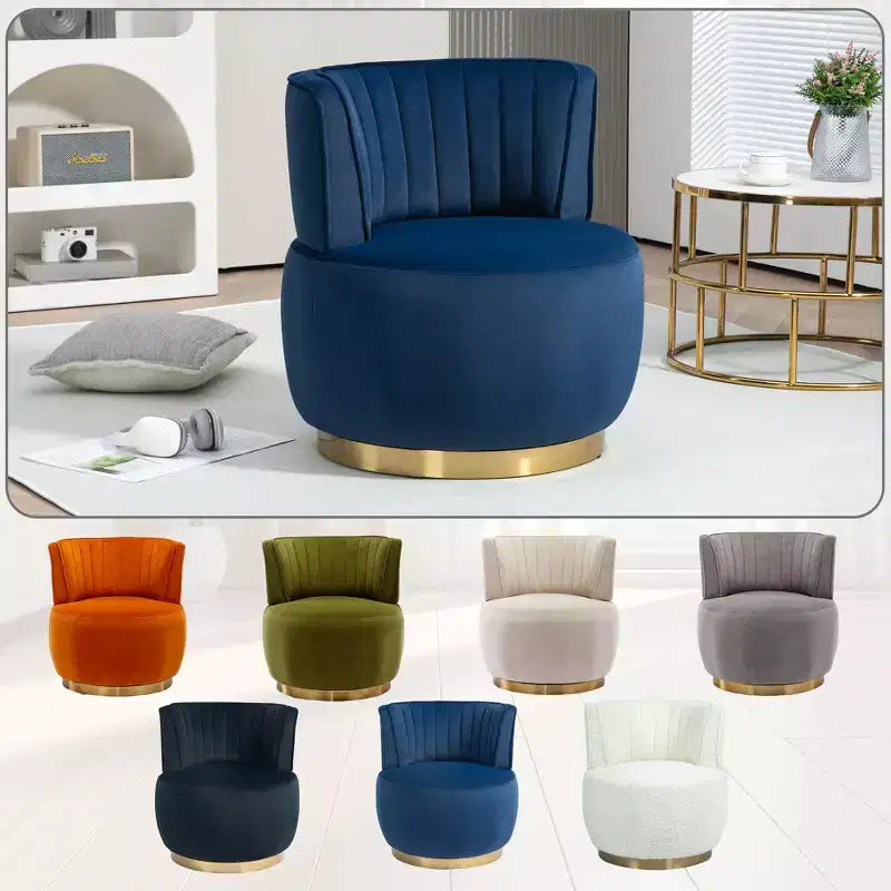 360 Swivel Accent Chair Barrel Chair Velvet Upholstered Armchair Round Cuddle Reading Chair Vanity Chair - ModernLuxe