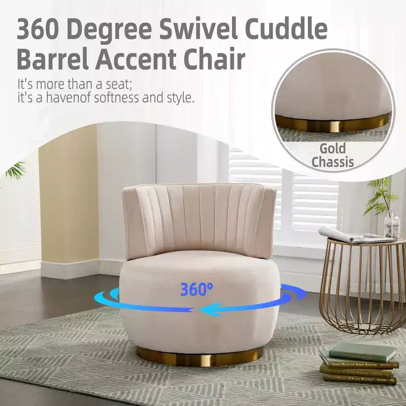 360 Swivel Accent Chair Barrel Chair Velvet Upholstered Armchair Round Cuddle Reading Chair Vanity Chair - ModernLuxe