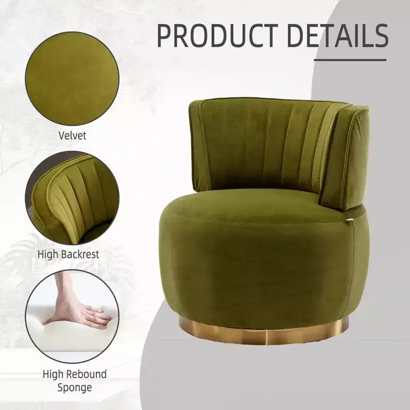 360 Swivel Accent Chair Barrel Chair Velvet Upholstered Armchair Round Cuddle Reading Chair Vanity Chair - ModernLuxe