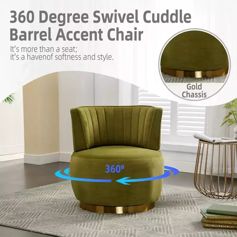 360 Swivel Accent Chair Barrel Chair Velvet Upholstered Armchair Round Cuddle Reading Chair Vanity Chair - ModernLuxe