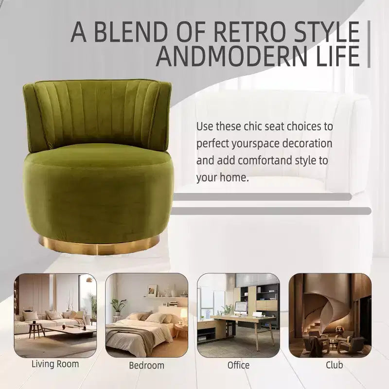 360 Swivel Accent Chair Barrel Chair Velvet Upholstered Armchair Round Cuddle Reading Chair Vanity Chair - ModernLuxe