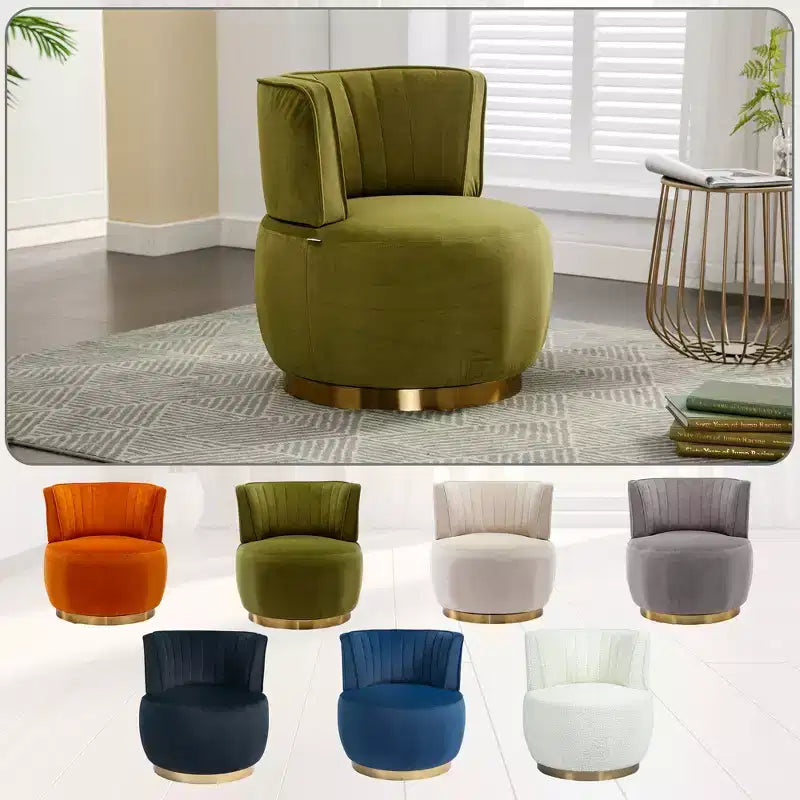 360 Swivel Accent Chair Barrel Chair Velvet Upholstered Armchair Round Cuddle Reading Chair Vanity Chair - ModernLuxe