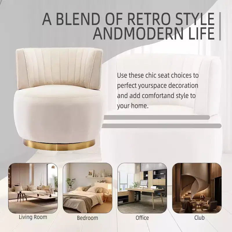 360 Swivel Accent Chair Barrel Chair Velvet Upholstered Armchair Round Cuddle Reading Chair Vanity Chair - ModernLuxe