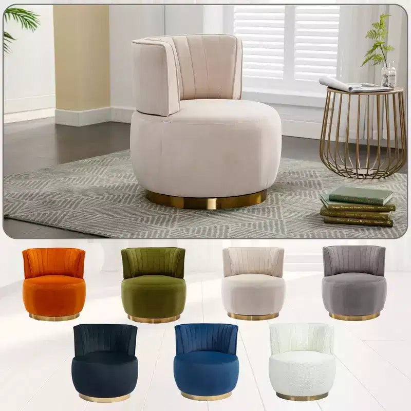 360 Swivel Accent Chair Barrel Chair Velvet Upholstered Armchair Round Cuddle Reading Chair Vanity Chair - ModernLuxe