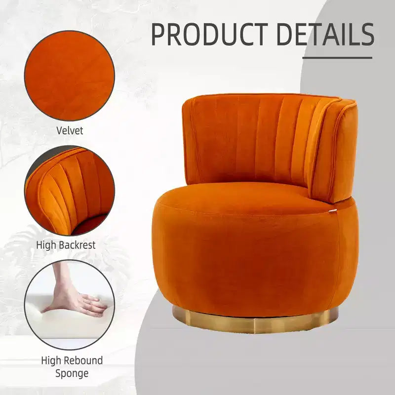 360 Swivel Accent Chair Barrel Chair Velvet Upholstered Armchair Round Cuddle Reading Chair Vanity Chair - ModernLuxe