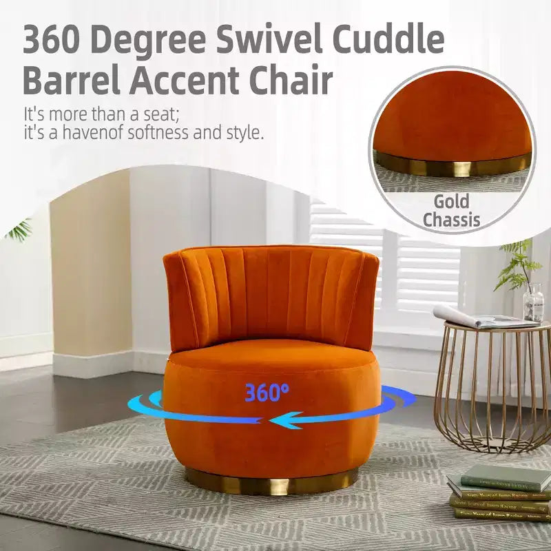 360 Swivel Accent Chair Barrel Chair Velvet Upholstered Armchair Round Cuddle Reading Chair Vanity Chair - ModernLuxe