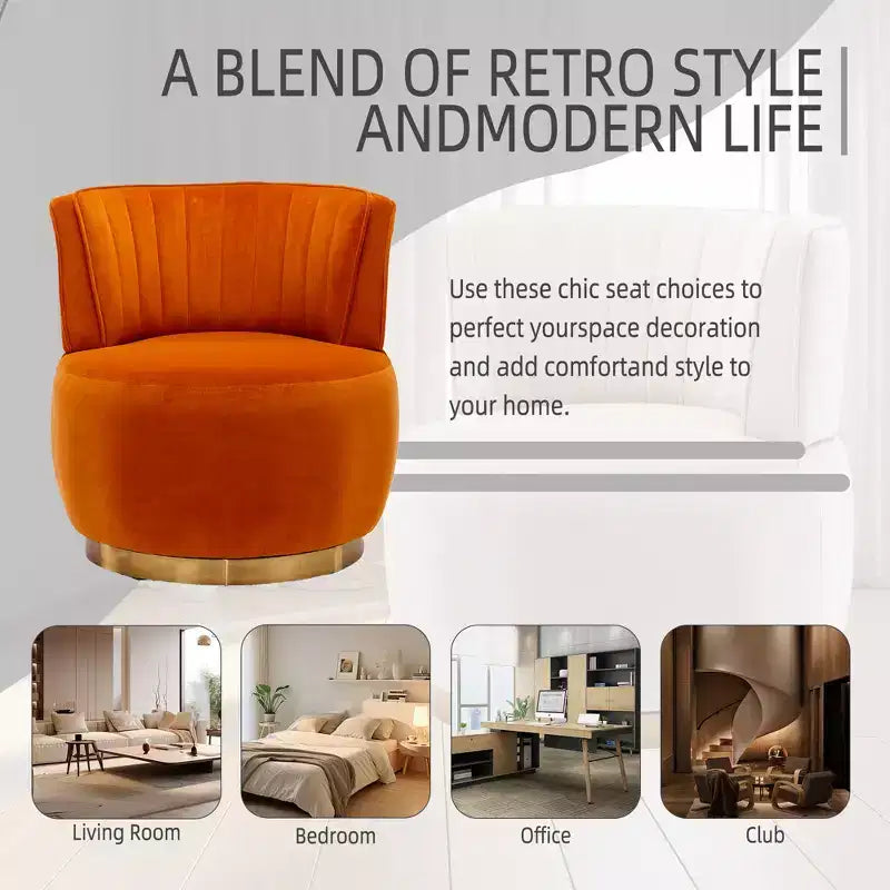 360 Swivel Accent Chair Barrel Chair Velvet Upholstered Armchair Round Cuddle Reading Chair Vanity Chair - ModernLuxe