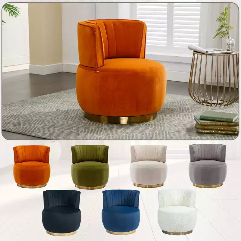 360 Swivel Accent Chair Barrel Chair Velvet Upholstered Armchair Round Cuddle Reading Chair Vanity Chair - ModernLuxe