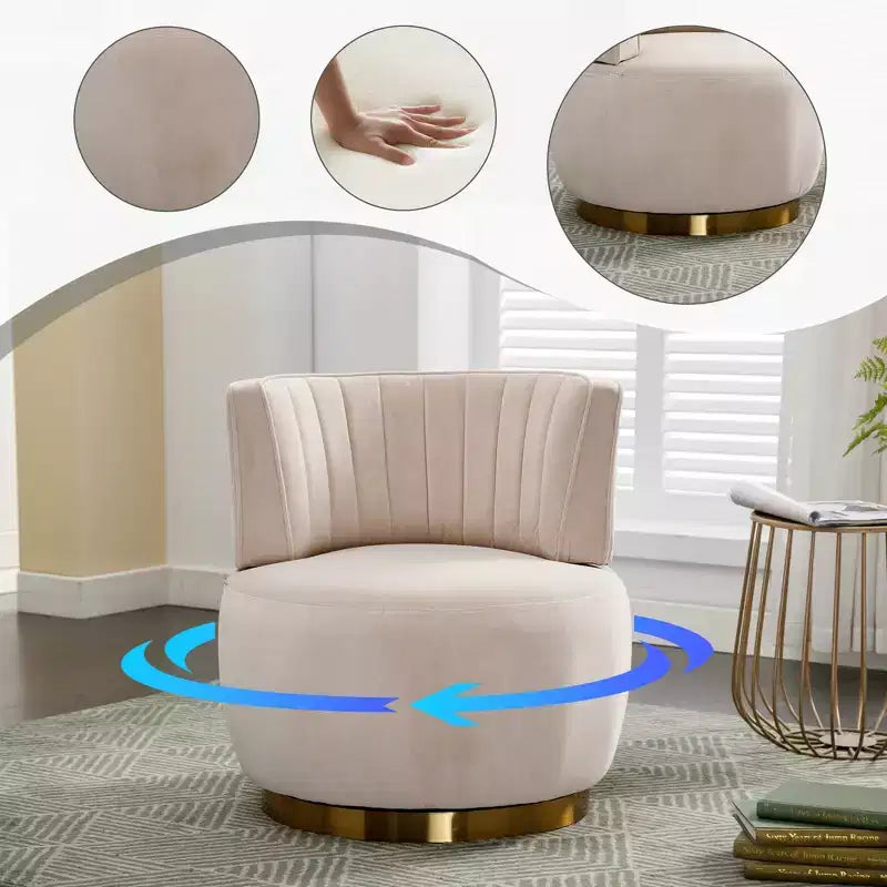 360 Swivel Accent Chair Barrel Chair Velvet Upholstered Armchair Round Cuddle Reading Chair Vanity Chair - ModernLuxe