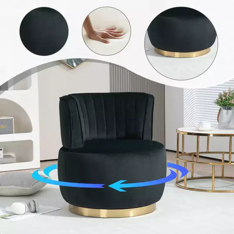 360 Swivel Accent Chair Barrel Chair Velvet Upholstered Armchair Round Cuddle Reading Chair Vanity Chair - ModernLuxe
