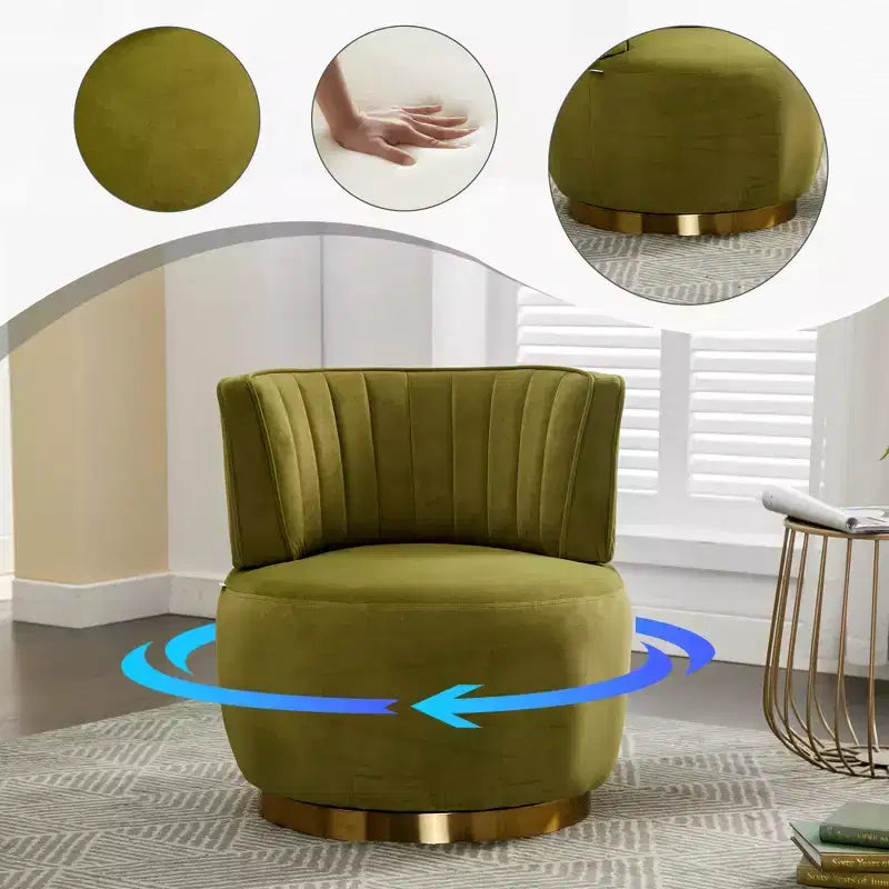 360 Swivel Accent Chair Barrel Chair Velvet Upholstered Armchair Round Cuddle Reading Chair Vanity Chair - ModernLuxe
