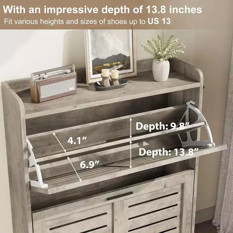Shoe Cabinet with 4 Flip Drawers,Farmhouse Freestanding Shoe Cabinet with Shelves for Entryway, Living Room, Hallway