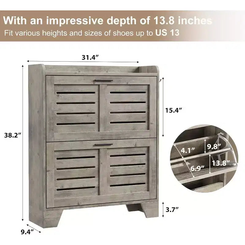 Shoe Cabinet with 4 Flip Drawers,Farmhouse Freestanding Shoe Cabinet with Shelves for Entryway, Living Room, Hallway