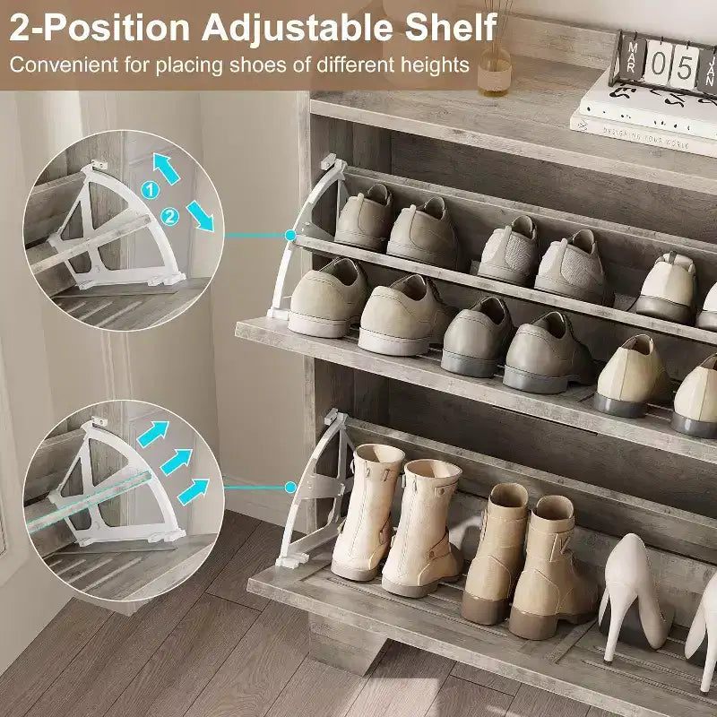 Shoe Cabinet with 4 Flip Drawers,Farmhouse Freestanding Shoe Cabinet with Shelves for Entryway, Living Room, Hallway