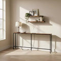 FurnitureR 71 Entryway Console Table with 2 Floating Wall Shelves, Industrial Narrow Hallway Table Set with Power Outlet for Living Room, Entryway