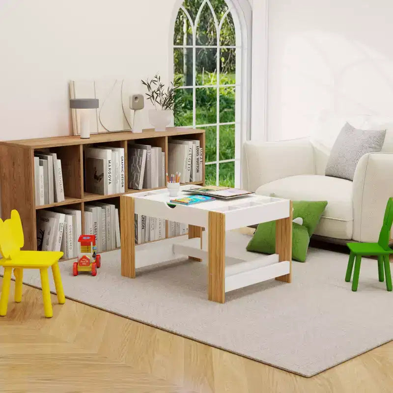 JVNOXK 2 in 1 Kids Play Table with 7 Storage Compartments,Compatible with LEGO Building Block,Modern Activity Learning Table Game Furniture-White