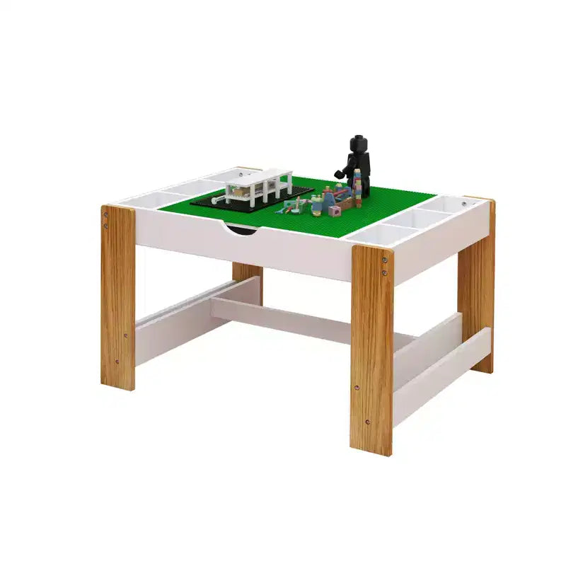 JVNOXK 2 in 1 Kids Play Table with 7 Storage Compartments,Compatible with LEGO Building Block,Modern Activity Learning Table Game Furniture-White