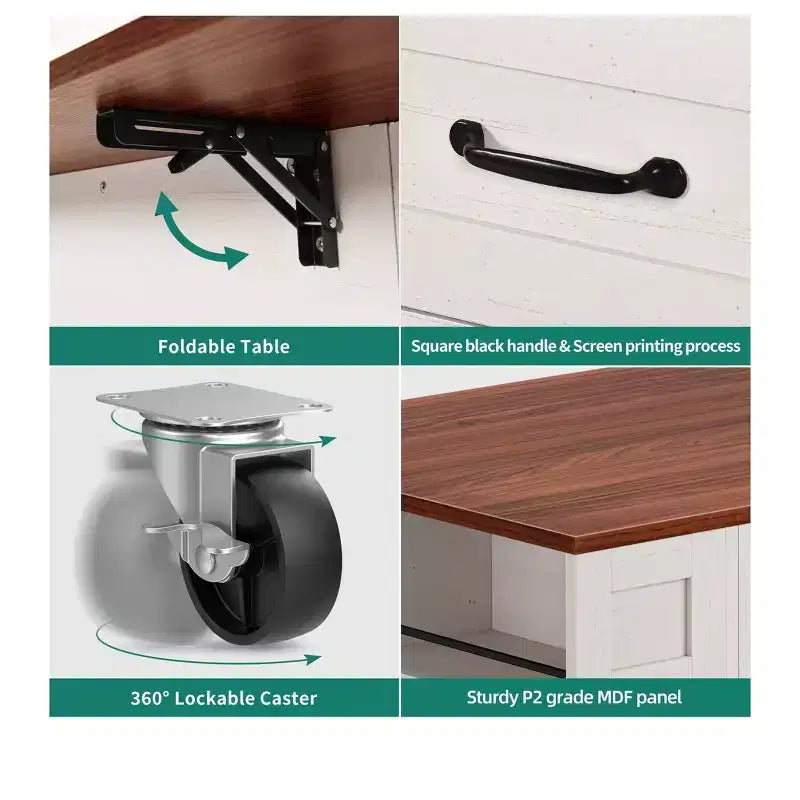 Kitchen Island With Drop Leaf 2 Bar Stools 47 Inch Portable Islands Table With Power Outlets Storage And Seating For Kitchen Cart, Brown