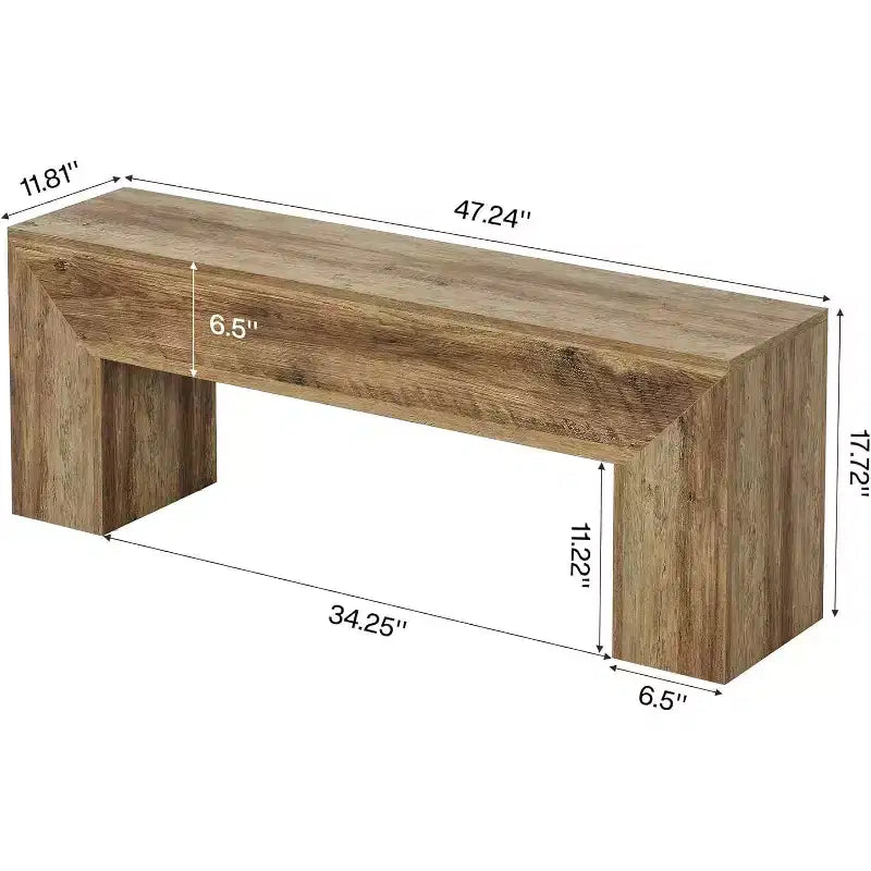 Lantine 7'' Wooden Entryway Bench, Farmhouse Entry Bench Seat, Indoor End of Bed Bench for Living Room, Bedroom, Hallway, Easy Assembly, Oak Brown