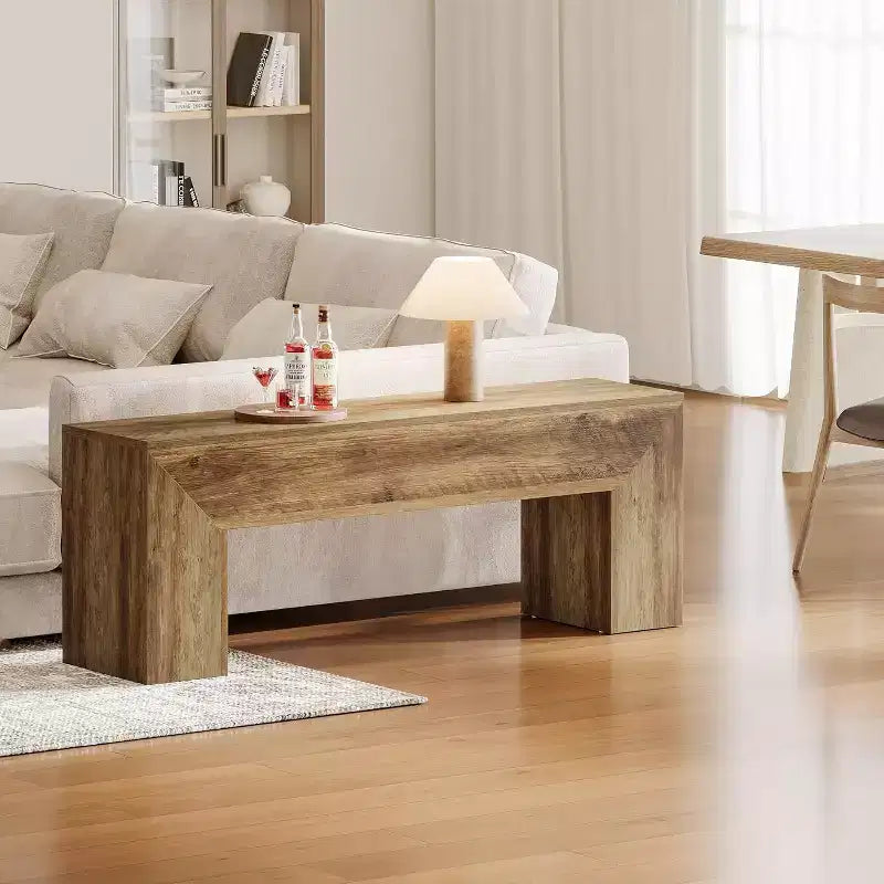 Lantine 7'' Wooden Entryway Bench, Farmhouse Entry Bench Seat, Indoor End of Bed Bench for Living Room, Bedroom, Hallway, Easy Assembly, Oak Brown