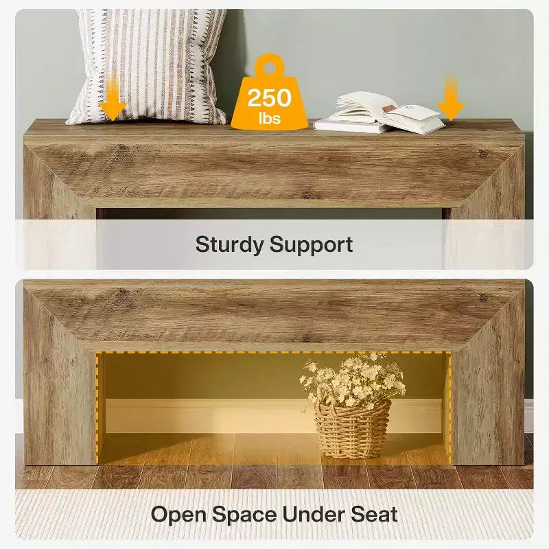 Lantine 7'' Wooden Entryway Bench, Farmhouse Entry Bench Seat, Indoor End of Bed Bench for Living Room, Bedroom, Hallway, Easy Assembly, Oak Brown