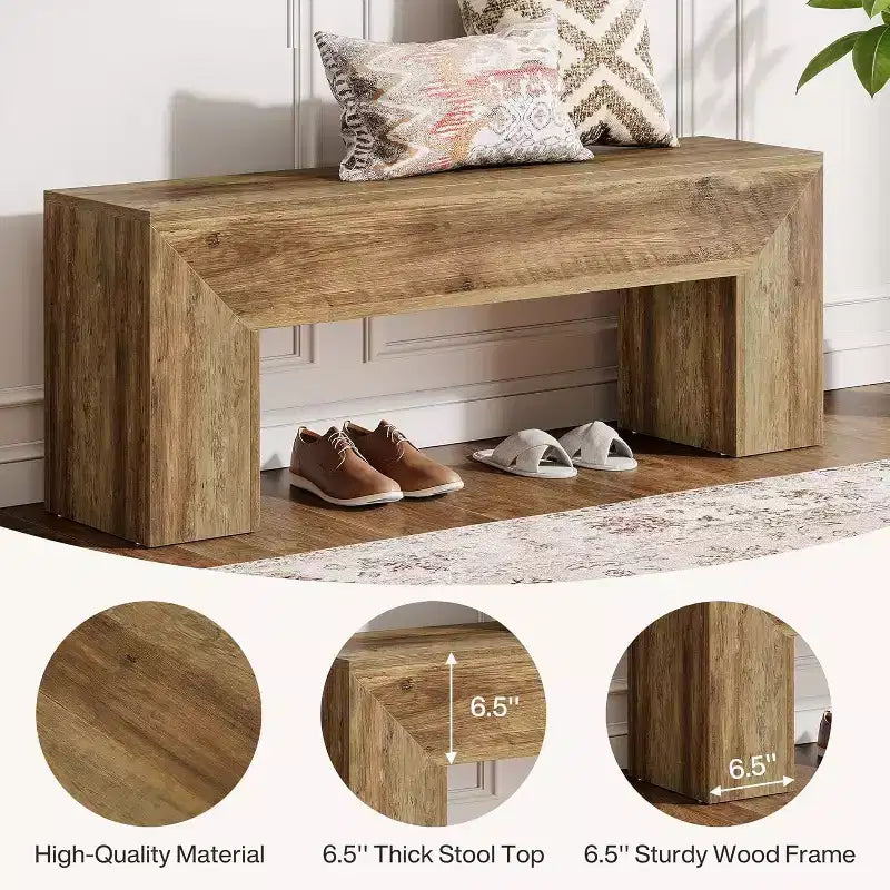 Lantine 7'' Wooden Entryway Bench, Farmhouse Entry Bench Seat, Indoor End of Bed Bench for Living Room, Bedroom, Hallway, Easy Assembly, Oak Brown