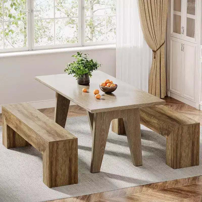 Lantine 7'' Wooden Entryway Bench, Farmhouse Entry Bench Seat, Indoor End of Bed Bench for Living Room, Bedroom, Hallway, Easy Assembly, Oak Brown