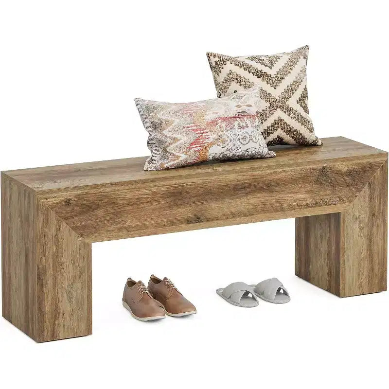 Lantine 7'' Wooden Entryway Bench, Farmhouse Entry Bench Seat, Indoor End of Bed Bench for Living Room, Bedroom, Hallway, Easy Assembly, Oak Brown