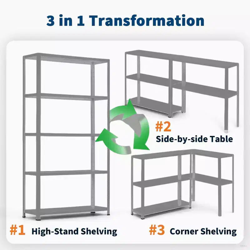 5-Shelf Shelving, Storage Shelves Metal Bookshelves for Storage, Adjustable Garage Shelving Heavy Duty Storage Rack Pantry Shelf Kitchen Shelving