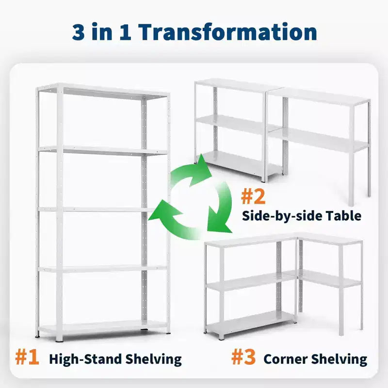 5-Shelf Shelving, Storage Shelves Metal Bookshelves for Storage, Adjustable Garage Shelving Heavy Duty Storage Rack Pantry Shelf Kitchen Shelving