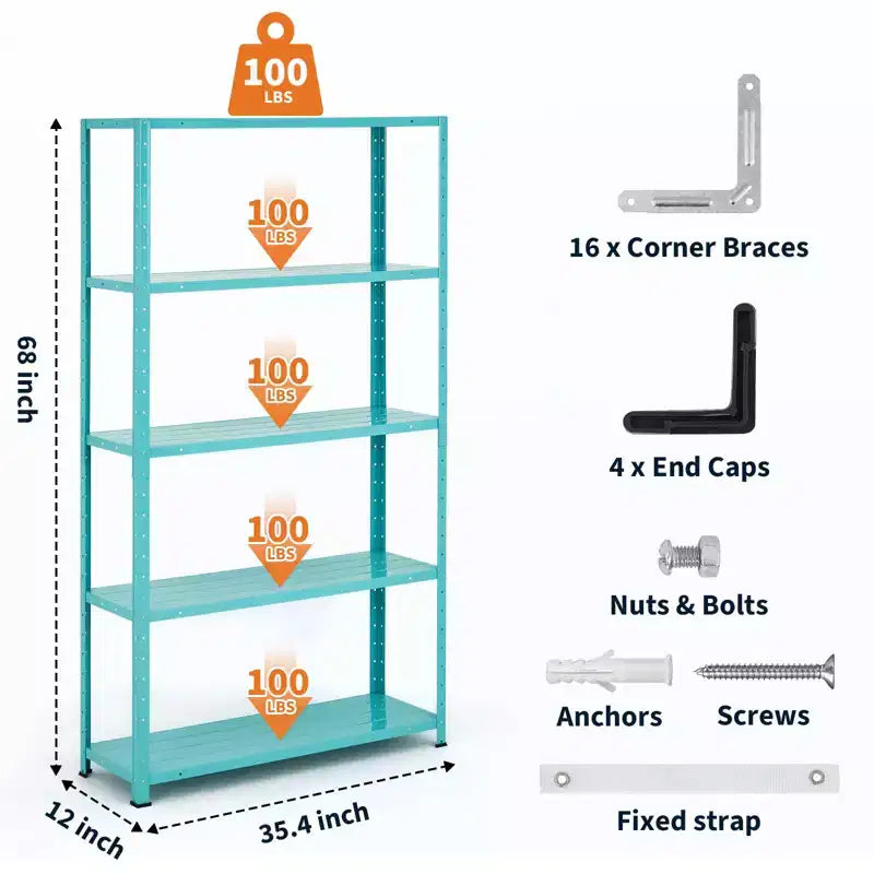 5-Shelf Shelving, Storage Shelves Metal Bookshelves for Storage, Adjustable Garage Shelving Heavy Duty Storage Rack Pantry Shelf Kitchen Shelving