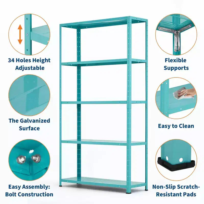 5-Shelf Shelving, Storage Shelves Metal Bookshelves for Storage, Adjustable Garage Shelving Heavy Duty Storage Rack Pantry Shelf Kitchen Shelving