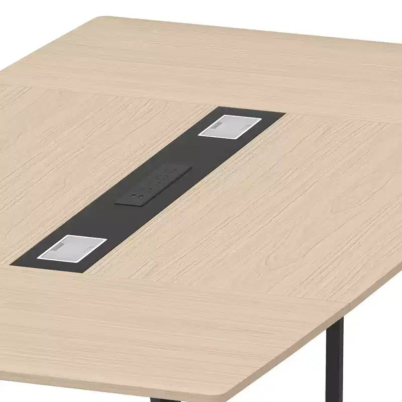 94.5in Meeting Table With Rectangle Grommet Modern Boat Shaped Seminar Table For Office Meeting Conference Room