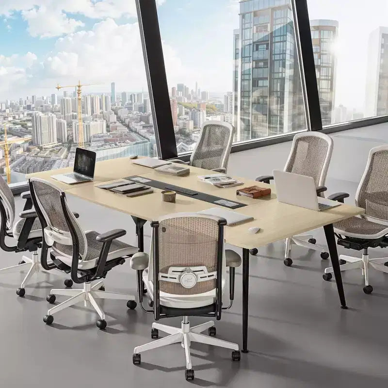 94.5in Meeting Table With Rectangle Grommet Modern Boat Shaped Seminar Table For Office Meeting Conference Room
