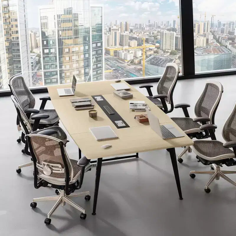 94.5in Meeting Table With Rectangle Grommet Modern Boat Shaped Seminar Table For Office Meeting Conference Room