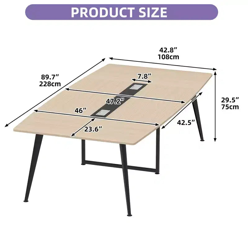 94.5in Meeting Table With Rectangle Grommet Modern Boat Shaped Seminar Table For Office Meeting Conference Room
