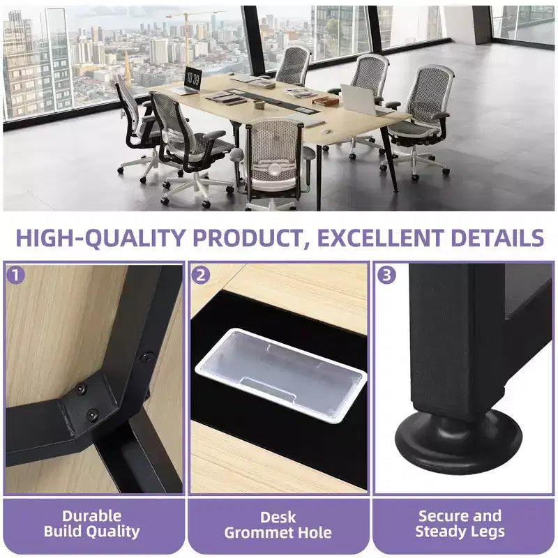 94.5in Meeting Table With Rectangle Grommet Modern Boat Shaped Seminar Table For Office Meeting Conference Room