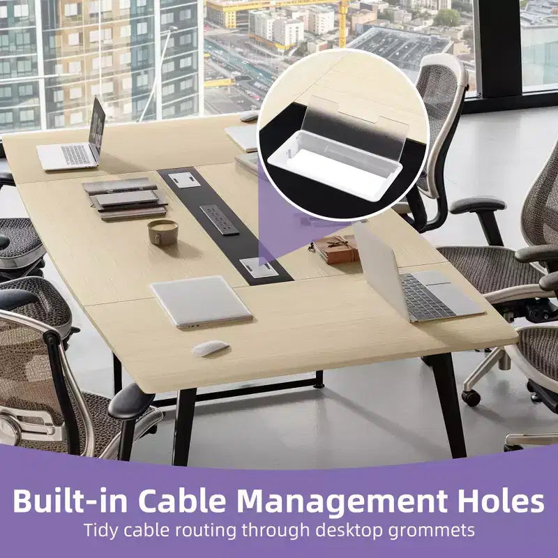 94.5in Meeting Table With Rectangle Grommet Modern Boat Shaped Seminar Table For Office Meeting Conference Room