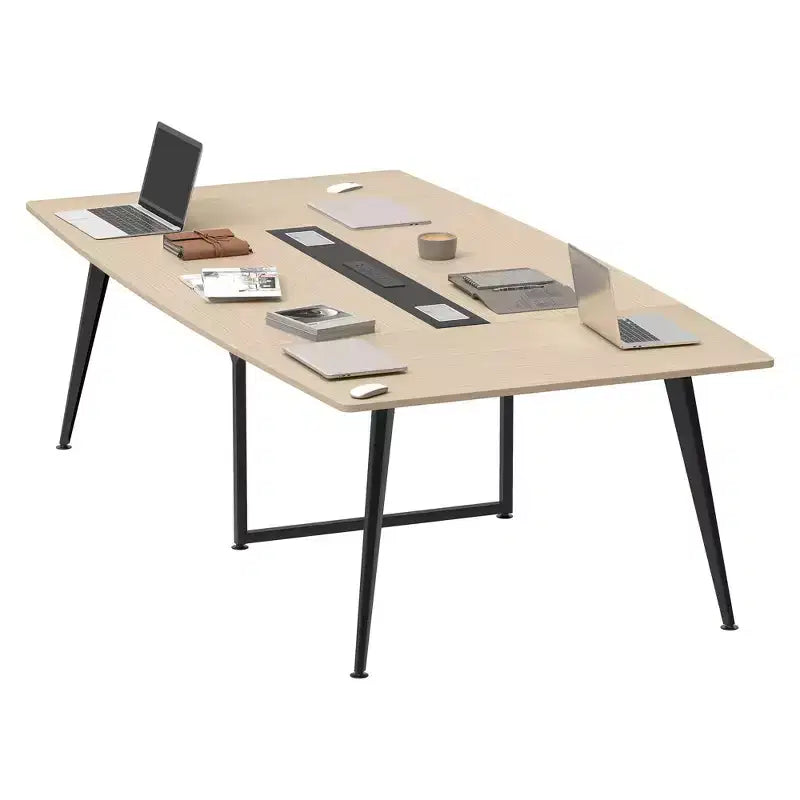94.5in Meeting Table With Rectangle Grommet Modern Boat Shaped Seminar Table For Office Meeting Conference Room