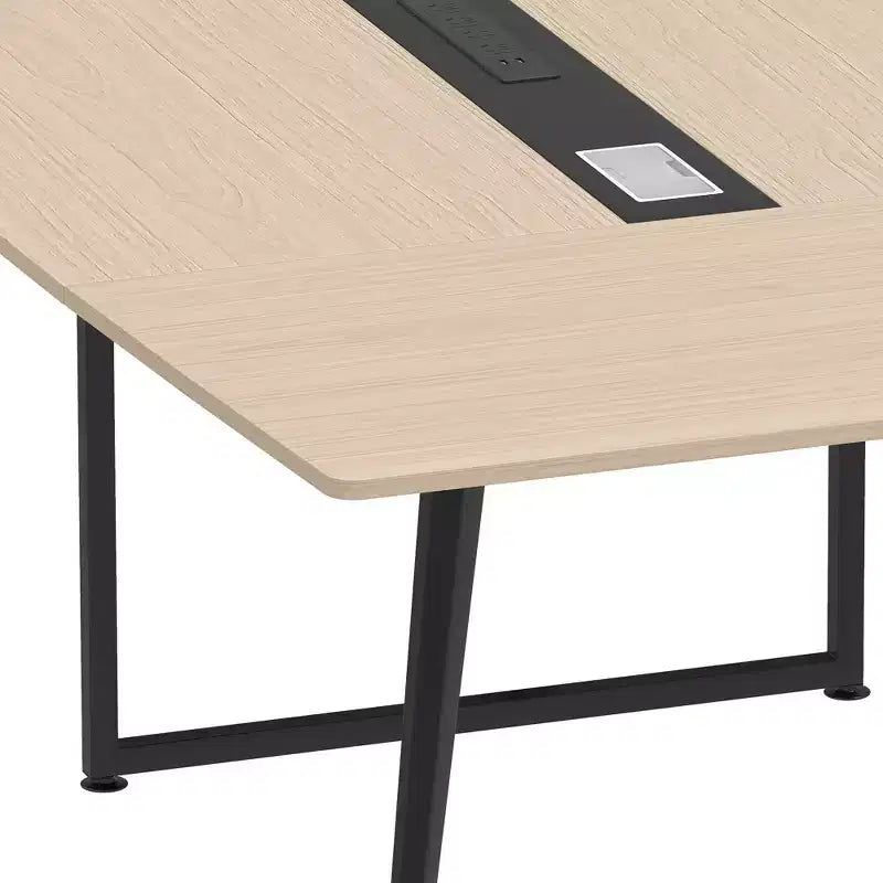 94.5in Meeting Table With Rectangle Grommet Modern Boat Shaped Seminar Table For Office Meeting Conference Room