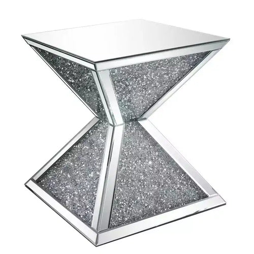 Royal Hampton End Table with Faux Diamonds Inlay , Silver and Clear