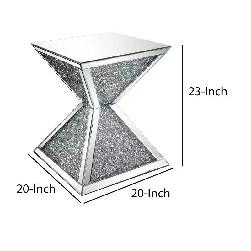 Royal Hampton End Table with Faux Diamonds Inlay , Silver and Clear
