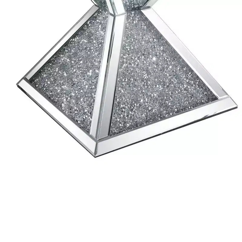 Royal Hampton End Table with Faux Diamonds Inlay , Silver and Clear